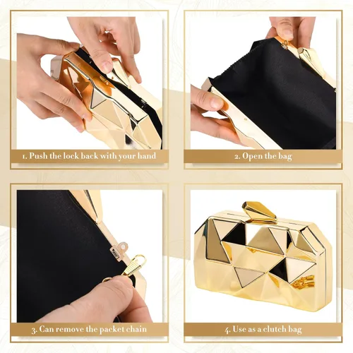 Miniatura 6 de 5 piezas de bolso de mano para mujer, monederos de noche de graduación, bolso metálico para banquete de boda, juego de joyas retro