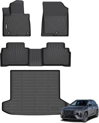 Miniatura 71 de Alfombrillas para todo tipo de clima y forro de carga para Volkswagen Atlas 2018-2025 (asiento de cubo de 6 pasajeros), juego completo de 3 filas