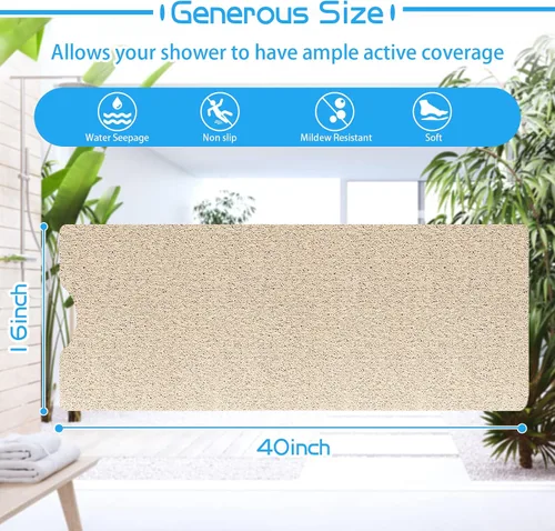 Miniatura 2 de Tapete antideslizante para bañera de PVC suave, tapete para bañera de baño de 16 x 40 pulgadas, color beige