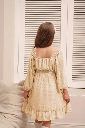 Miniatura 5 de GRACE KARIN Vestido escalonado con volantes para niñas, vestido acampanado de manga larga con lunares suizos, 6-12 años