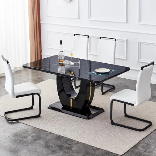 Miniatura 41 de Juego de 6 sillas de mesa de comedor para 6, juego de 6, moderno juego de comedor con mesa de comedor de mármol de 63 pulgadas, sillas tapizadas