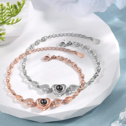 Miniatura 6 de Jeweidea Custom Bracelet with Picture Inside, Personalized Projection Heart Chain Link with Photo, Memorial Gifts for Women