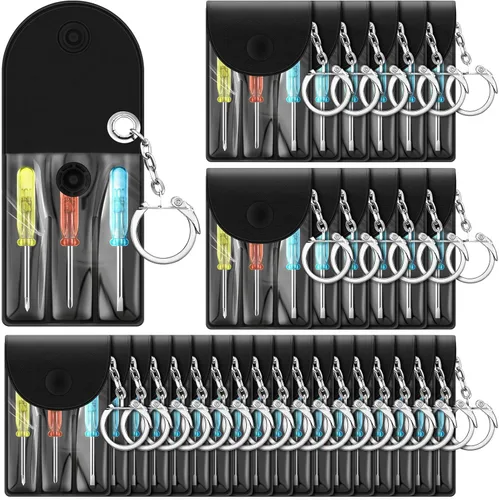 Miniatura 24 de Jutom Juego de 100 mini destornilladores y llaveros a granel, incluye 3 mini destornilladores en una bolsa portátil con broche a presión con gancho