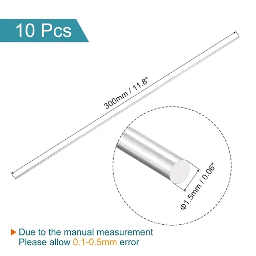 Miniatura 2 de MECCANIXITY Varilla redonda sólida de aluminio de 0.059 in de diámetro, 11.811 in de longitud, para manualidades, paquete de 10
