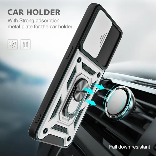 Miniatura 6 de Funda para OnePlus Nord N20 5G con cubierta deslizante para cámara y 2 protectores de pantalla HD, soporte de anillo de rotación de 360°