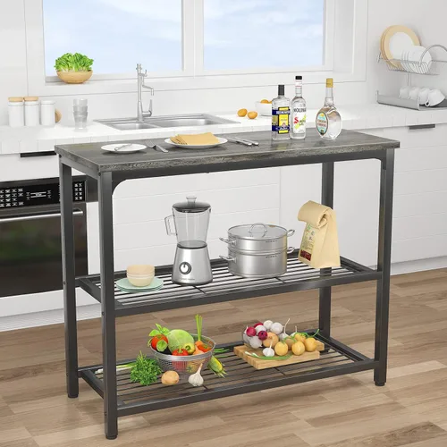 Miniatura 6 de Ecoprsio Mesa consola pequeña, mesa de sofá con estantes dobles de malla, moderna mesa de entrada para entrada, pasillo, vestíbulo, pasillo Gris