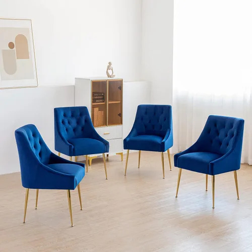 Miniatura 26 de Juego de 2 sillas de comedor modernas, sillas de comedor tapizadas de mediados de siglo, sillas de comedor de terciopelo con patas doradas para Negro