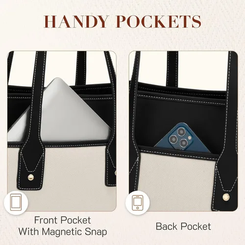 Miniatura 5 de Missnine - Bolsa de lona para laptop de 15.6 pulgadas, bolsa de trabajo para mujeres, bolsa para profesores, bolsa de hombro para computadora casual