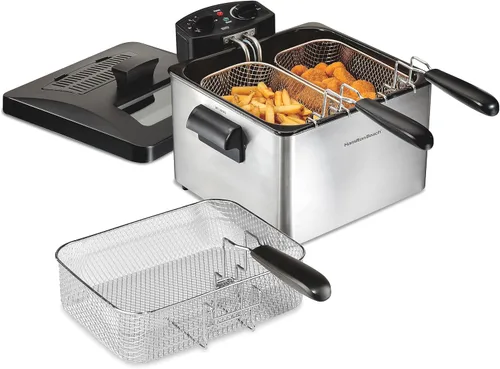 Hamilton Beach Freidora eléctrica de la cesta triple, 19 tazas / 4,5 litros Capacidad de aceite, tapa con vista a la vista, grado profesional, 1800
