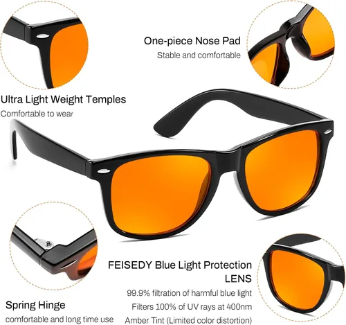 Miniatura 4 de FEISEDY Orange Blue Light Blocking Glasses for Woman Men Amber Lenses Computer Gaming Glasses for Better Sleep