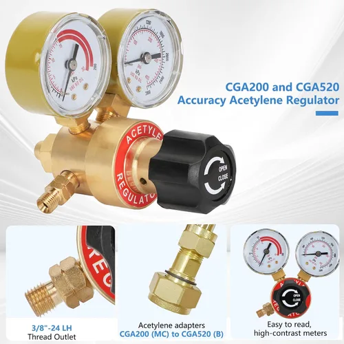 Miniatura 5 de Kit profesional de antorcha de acetileno de aire, kit de gas combustible, 11 piezas, kit de antorcha turbo incluye regulador de acetileno CGA 200