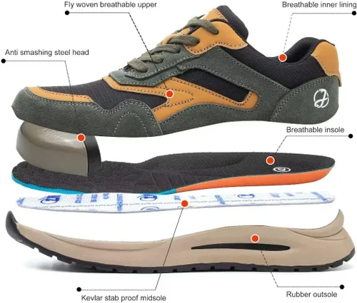 Miniatura 2 de Zapatos de punta de acero para hombre, zapatos de trabajo ligeros, cómodos, a prueba de pinchazos, zapatos de seguridad para uso industrial