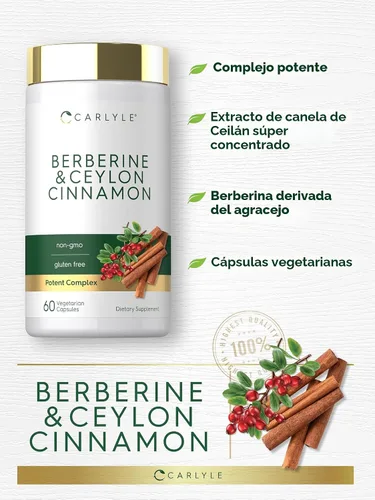 Miniatura 4 de Carlyle Berberina con canela de Ceilán Complejo de 2000mg 60 cápsulas Vegetariano, sin OGM, sin gluten