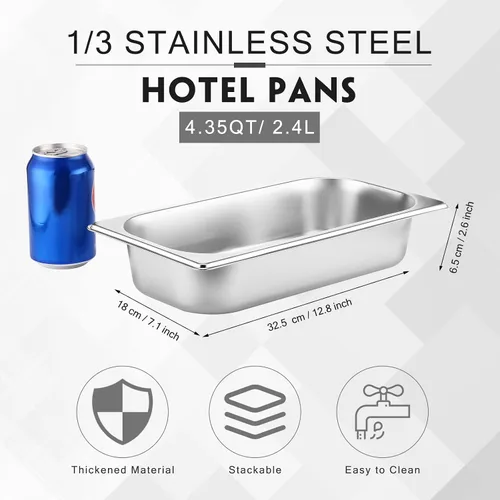 Miniatura 2 de Thenshop Paquete de 10 bandejas de acero inoxidable para calentar alimentos, sartenes de hotel para catering, bufé, restaurante, sartén de metal