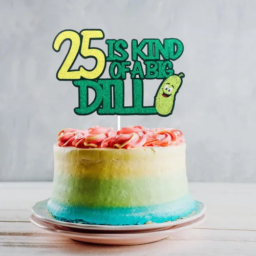 Miniatura 2 de 25 is Kind of a Big Dill Happy Birthday Cake Topper – Divertidas decoraciones de pepinillo verde con purpurina para cumpleaños 25 para mujeres