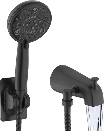 Miniatura 9 de Caño de bañera deslizante con desviador, ducha de mano de alta presión, 8 ajustes, grifo de bañera de metal con rociador, níquel cepillado