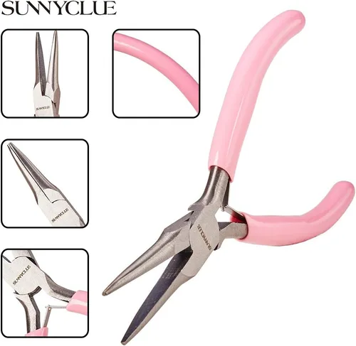Miniatura 3 de SUNNYCLUE Alicates de punta de cadena de 5 pulgadas de largo con mandíbulas planas, mini alicates de precisión para hacer joyas, proyectos de Rosa 5