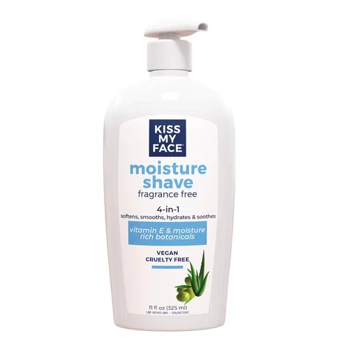 Kiss My Face Crema de afeitar humectante sin fragancia, Crema de afeitar 4 en 1, libre de crueldad y vegana, con aceite de oliva añadido y extracto