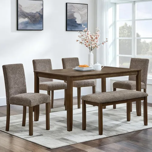 Miniatura 12 de LUMISOL - Juego de mesa de comedor de madera maciza con 4 sillas tapizadas y banco para cocina, comedor, sala de estar, gris plateado