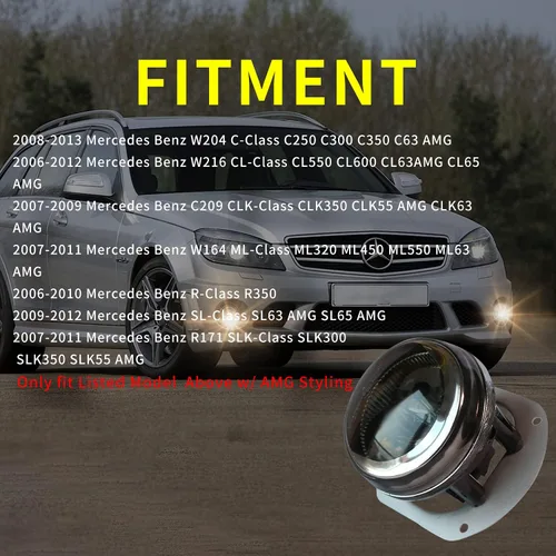 Miniatura 2 de Luces Antiniebla para 2007-2013 Mercedes Benz (W204 C250 C300 C350 C63) C209 CLK350 CLK55 CLK63 W216 CL550 CL600 CL63 CL65 W164 ML320 ML450 ML550