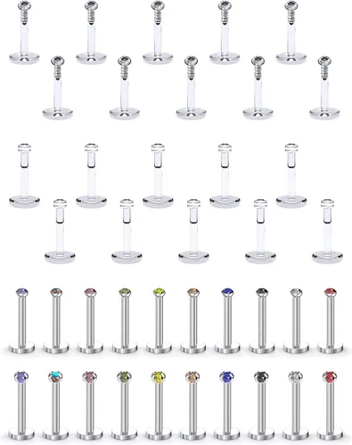 Miniatura 6 de SCERRING Anillos de labios de 16G, 0.236 pulgadas, 0.394 pulgadas, 0.394 pulgadas, 0.394 pulgadas, acrílico y acero inoxidable, labret Monroe