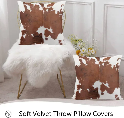 Miniatura 4 de Fundas de almohada de terciopelo, funda de almohada vintage suave para sofá, piel de vaca, piel de vaca, piel de vaca, funda de cojín cuadrada