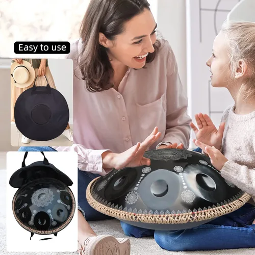 Miniatura 6 de 22 pulgadas 10 notas D menor 432HZ instrumento de tambor de acero handpan para adultos, negro