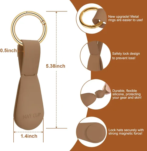 Miniatura 37 de Clip magnético para sombrero para viajes, 2 soportes de silicona color caqui claro para bolsos, bolsos, equipaje y sombreros de playa, clip