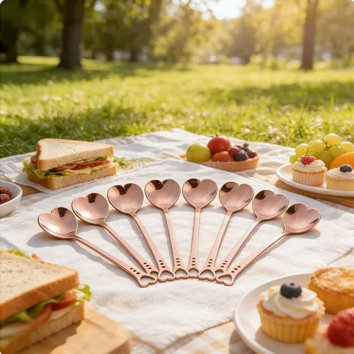 Miniatura 5 de jinyatu - Cuchara de postre de acero inoxidable con forma de corazón, accesorio de cocina para pastel, té, azúcar, helado, fruta, 8 piezas (oro rosa)
