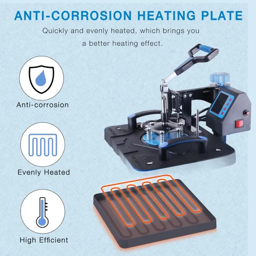 Miniatura 6 de HORGELU Máquina de prensa de calor 5 en 1 mejorada de 12 x 15 pulgadas, máquina de transferencia de calor de 360 grados, multifunción, sublimación