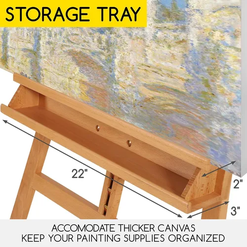 Miniatura 4 de MEEDEN Caballete grande para pintores, caballete ajustable de madera de haya maciza, caballete de estudio para adultos con soporte para pinceles