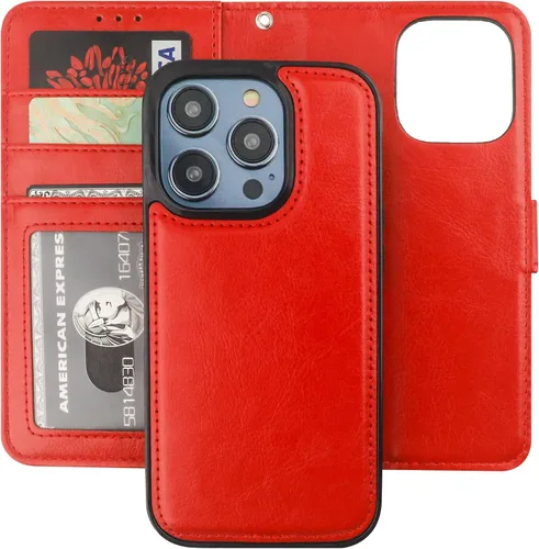 Miniatura 12 de Bocasal Funda tipo cartera desmontable para iPhone 14 Pro con bloqueo RFID, ranuras para tarjetas, soporte magnético de piel sintética de alta Negro
