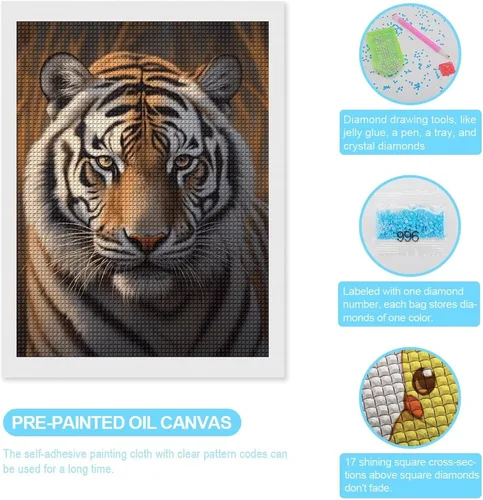 Miniatura 3 de Tiger Diamond Art Kits for Adults Diamond Art Diamond Painting DIY 5D Diamond Painting Kit Diamond Painting Kits for Adults Gem Art Square Diamond
