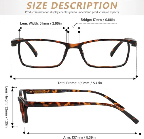 Miniatura 4 de Przene Gafas de lectura para hombres y mujeres, con bloqueo de luz azul, bisagras de resorte, paquete de estilo ligero Negro/Demi Brown/Negro/Demi