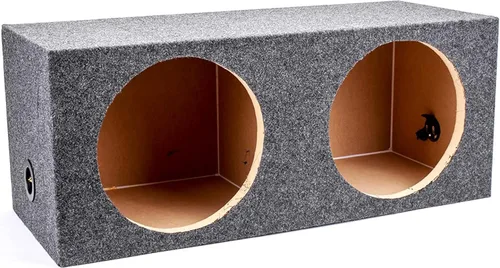 QPower - Caja de subwoofer de 12 pulgadas con doble sellado para automóvil, cubierta de alfombra, con terminales cargados de resorte, color gris