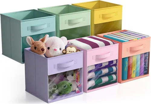 Miniatura 14 de Sorbus – Cubos de almacenamiento de tela de 11 pulgadas – Botes plegables resistentes con asa – 6 canastas plegables para organizar ropa, juguetes