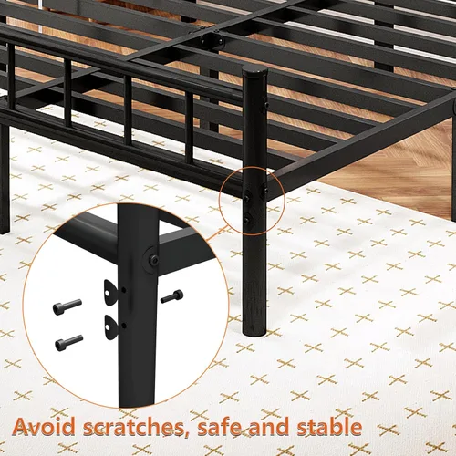 Miniatura 8 de zizin Estructura de cama de metal tamaño completo con cabecera y pie de cama, plataforma de metal de 14 pulgadas, base de colchón con listones