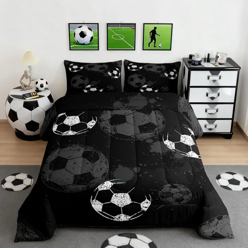 Miniatura 60 de Castle Fairy Juego de edredón con bandera a cuadros en blanco y negro para niños, niñas, mujeres y adultos, edredón con temática de carreras, juego