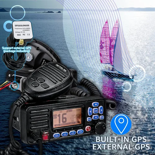 Miniatura 2 de Retevis RA27 Radio marina de montaje fijo con GPS y DSC, IP67 impermeable, largo alcance, clima NOAA de emergencia, todos los canales marinos