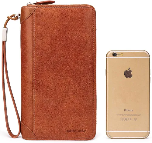 Miniatura 3 de DORISJACKY Cartera de cuero para mujer con bloqueo RFID gran capacidad cremallera alrededor de las bolsas de viaje