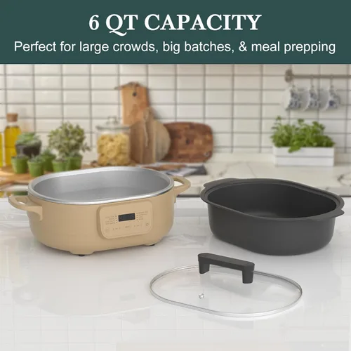 Miniatura 4 de 6 Quart Multi-Cooker, with 8-in-1 Casserole Programmable Slow Cooker, Dutch Oven, Pasta, Nonstick, Oven Safe Pot to 500°F Brown Sugar