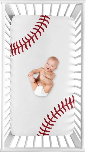 Miniatura 7 de Sweet Jojo Designs Sábana bajera ajustable para cuna para bebé o niño pequeño, color azul marino sólido para colección deportiva de parche de béisbol