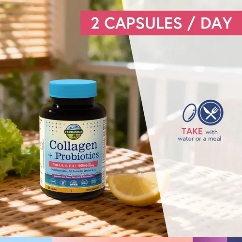 Miniatura 7 de Terranics Péptidos de colágeno múltiple tipo I, II, III, V, X, 1000 mg por porción, con probióticos 50 mil millones de UFC, 10 cepas, apoya la salud