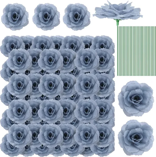 Miniatura 7 de Yunlly 100 piezas de flores artificiales de seda falsa con tallo largo en ramo de rosas para boda, fiesta, decoración del hogar para bricolaje, baby