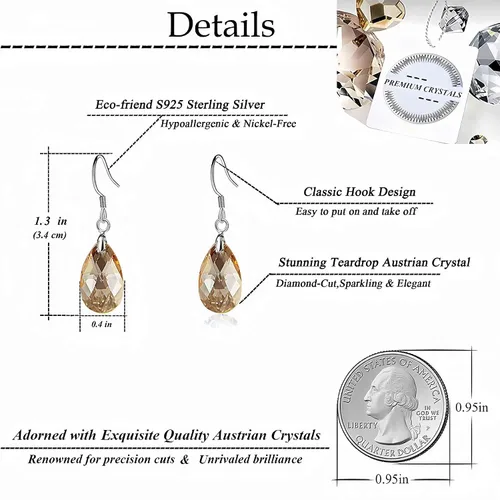 Miniatura 83 de Aretes colgantes de cristal austriaco con forma de lágrima para mujer, joyería hipoalergénica de plata de ley 925