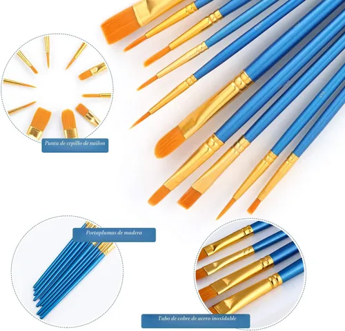 Miniatura 3 de Juego de pinceles de pintura acrílica, 1 paquete/10 pinceles de acuarela, pinceles de nailon para el cabello, para todo uso, óleo, acuarela, Azul
