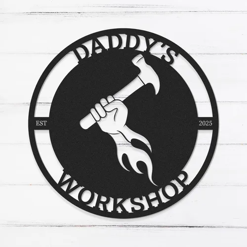 Miniatura 12 de Letreros de garaje personalizados, letrero de metal con nombre personalizado para taller, letreros de taller de diseño de automóviles, arte de pared