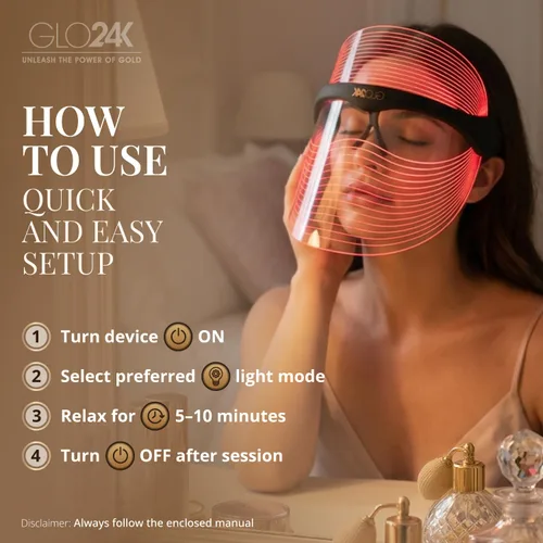 Miniatura 7 de GLO24K 7 Color L E D Mascarilla de belleza facial 2-Negro