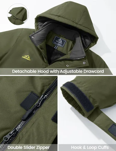 Miniatura 6 de MAGCOMSEN Chaqueta de invierno para hombre, chaqueta impermeable de esquí, nieve, abrigo de snowboard cálido con múltiples bolsillos