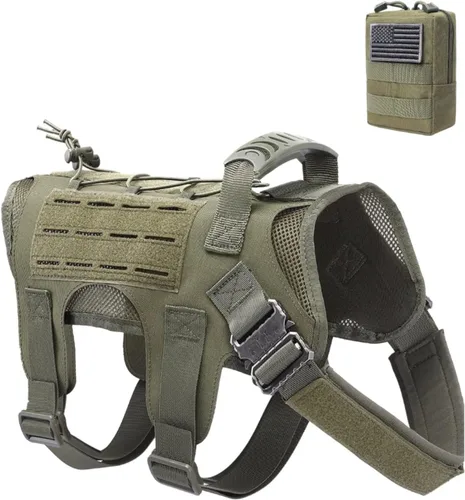 Miniatura 6 de Arnés para perros medianos y grandes, arnés táctico para perro con bolsa Molle, chaleco de servicio ajustable con hebilla de metal 3X con panel